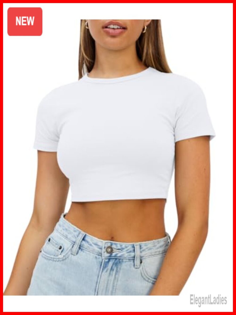 Womens Crop Top Crew Neck Short Sleeve Slim Fitted Y2K Summer Tee